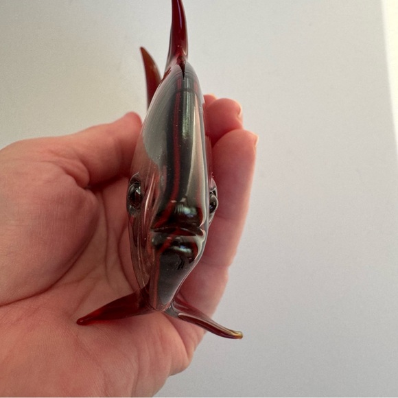 Vintage Hand Blown Red Black Stripe Glass Fish Sculpture 6" - Picture 14 of 16